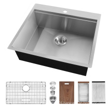 Aquacubic Topmount Ledge Workstation 18 Gauge Stainless Steel Single Bowl Kitchen Sink